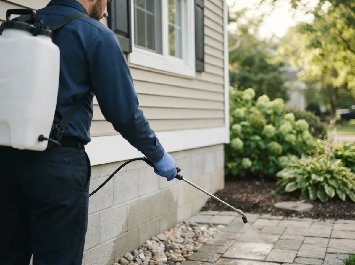 Pest control technician inspecting a home in Damariscotta, ME